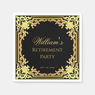 Pensioenfeest Zwart Goud Elegant Script Vintage Servet