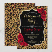 Pensioenfeest - Zwart Rood Goud Luipaard Print Kaart (Voorkant / Achterkant)