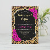Pensioenfeest - Zwart Roze Goud Leopard Print Kaart (Staand voorkant)