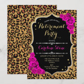 Pensioenfeest - Zwart Roze Goud Leopard Print Kaart (Voorkant / Achterkant)
