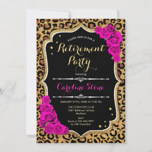 Pensioenfeest - Zwart Roze Goud Leopard Print Kaart