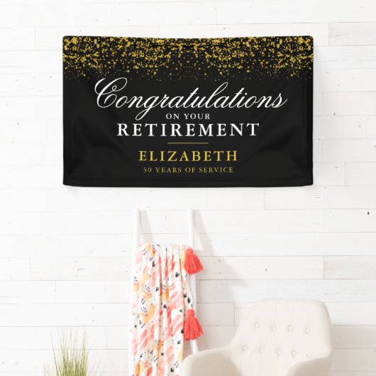 Pensioenfeestdag Gold Glitter Spandoek (Insitu)