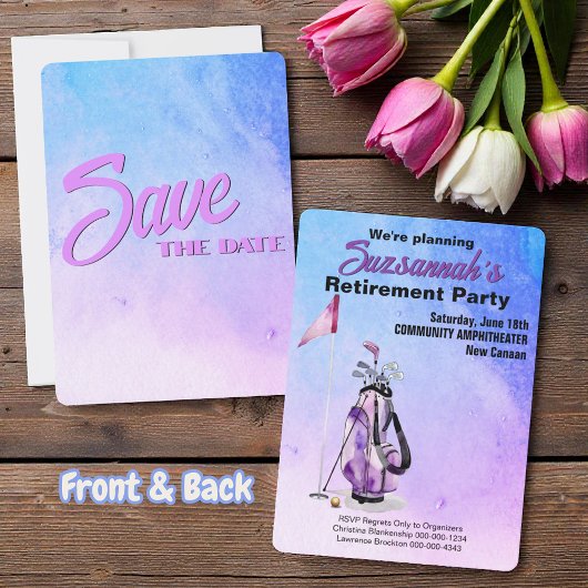 Pensioenfeestje Bewaar De Datum Aquarel Golftas Save The Date