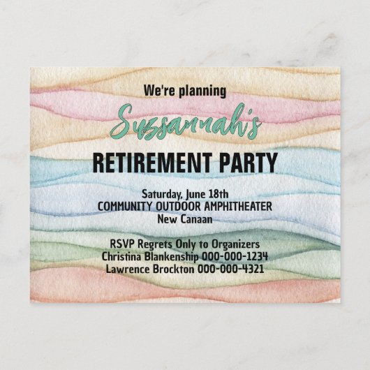 Pensioenfeestje Bewaar de datum Aquarel rijen Aankondigingskaart (Achterkant)