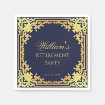 Pensioenfeestje Marineblauw en Goud Elegant Schrif