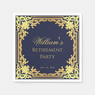 Pensioenfeestje Marineblauw en Goud Elegant Schrif Servet