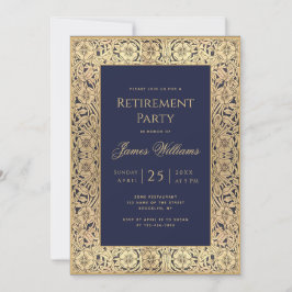 Pensioenfeestje Marineblauw Goud Elegant Vintage Kaart