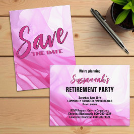 Pensioenfeestje Save The Date Roze Abstract Aankondigingskaart