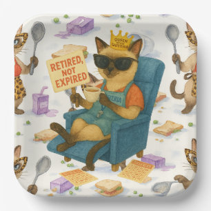 Pensioenfeestje voor kattenliefhebbers in de schoo papieren bordje