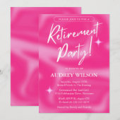 Pensioenfeestuitnodigingen Roze en Wit Kaart (Voorkant / Achterkant)
