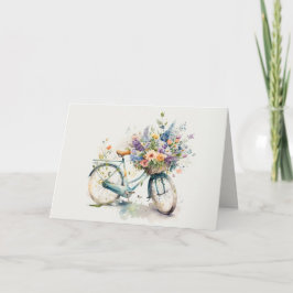 Pensioenfiets met bloemen kaart