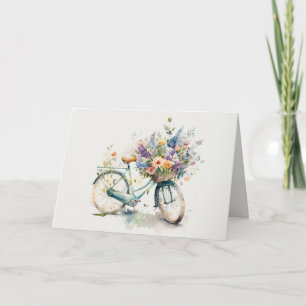 Pensioenfiets met bloemen kaart