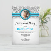 Pensioenfoto - Turquoise Blauw Zilver Wit Kaart (Staand voorkant)