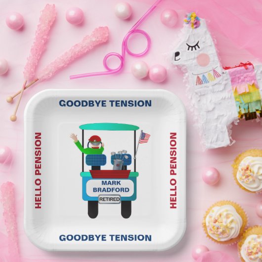 PensioenGolfer in Cart Waving Goodbye Tensie Papieren Bordje (Feest)