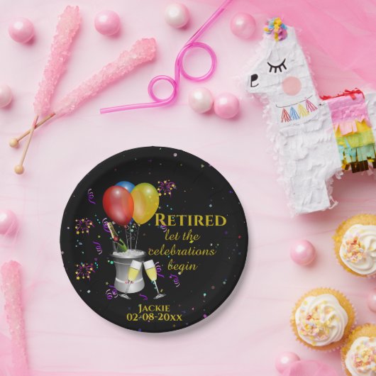 Pensioenkoorts mousserende wijn zwart papieren bordje (Feest)