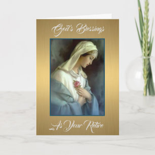 PensioenMaagd Mary met roze Rose Kaart