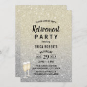 Pensioenmodern ivoor & zilver glitter kaart (Voorkant / Achterkant)