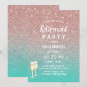 Pensioenmoderne turkooise en Roos Gold Glitter Kaart (Voorkant / Achterkant)