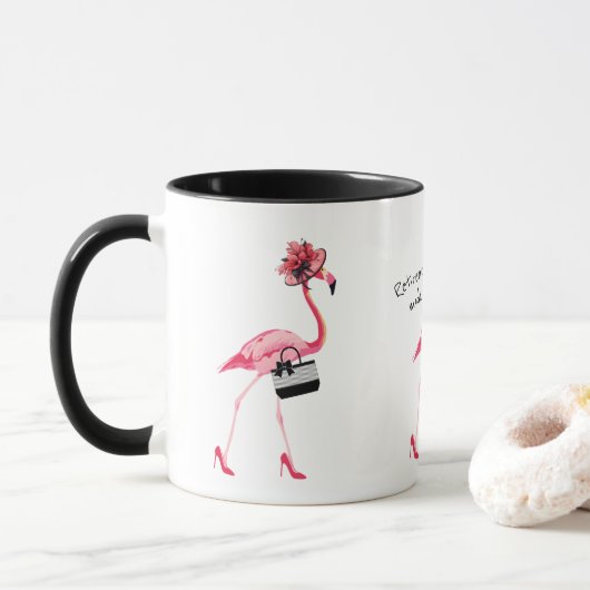 Pensioenmodus! Chique stijlvolle roze flamingo Mok (Met donut)
