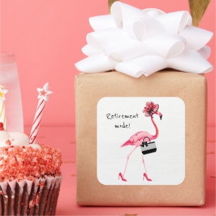 Pensioenmodus! Chique stijlvolle roze flamingo Vierkante Sticker