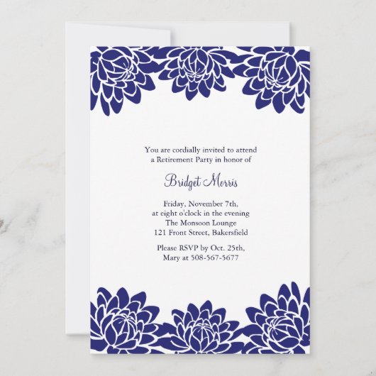 Pensioenpartij Blauwe Modern en Floral Invite Kaart (Voorkant)