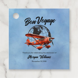 Pensioenpartij Bon Voyage Travel Wereldbol Plane Bedankjes Labels