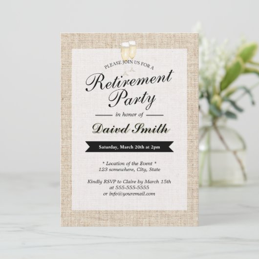 Pensioenpartij Cheers Rustic Burlap Kaart (Staand voorkant)