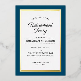 Pensioenpartij Dark Blue en Gold Foil Folie Uitnodiging