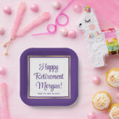 Pensioenpartij Elegant Paarse en gouden vierkant Papieren Bordje (Feest)