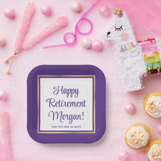 Pensioenpartij Elegant Paarse en gouden vierkant Papieren Bordje (Feest)