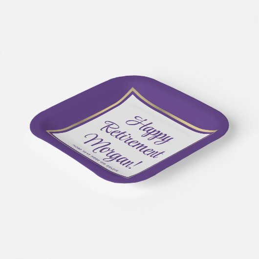 Pensioenpartij Elegant Paarse en gouden vierkant Papieren Bordje (Gebogen)