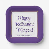 Pensioenpartij Elegant Paarse en gouden vierkant Papieren Bordje (Voorkant)