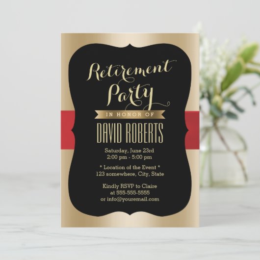 Pensioenpartij Elegant Red Belt Black & Gold Kaart (Staand voorkant)