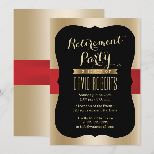 Pensioenpartij Elegant Red Belt Black & Gold Kaart (Voorkant / Achterkant)