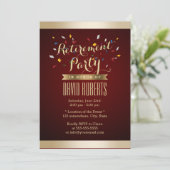 Pensioenpartij Elegant Wine Red Gold Stripes Kaart (Staand voorkant)