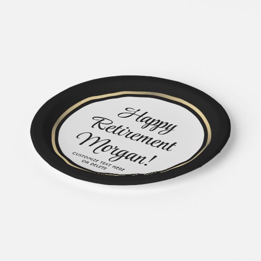 Pensioenpartij Elegant Zwart en Goud Grenzend Papieren Bordje (Gekanteld)