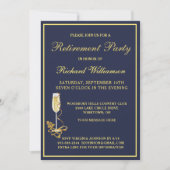 Pensioenpartij Elegante Navy Gold Uitnodiging (Voorkant)