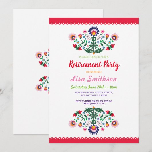 Pensioenpartij Fiesta Mexican Floral Kaart (Voorkant / Achterkant)