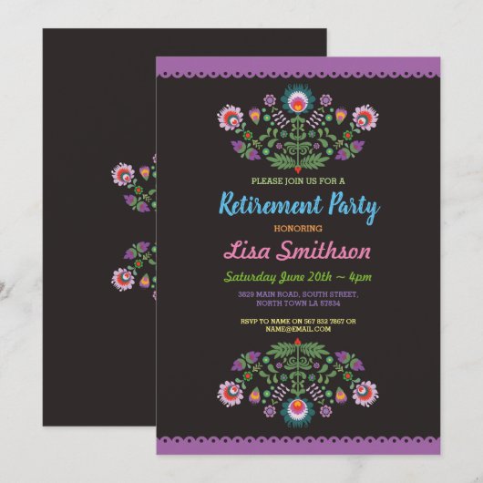 Pensioenpartij Fiesta Mexican Floral Kaart (Voorkant / Achterkant)