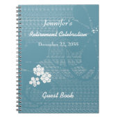 Pensioenpartij Gastboekblauw, witte Floral Notitieboek (Voorkant)