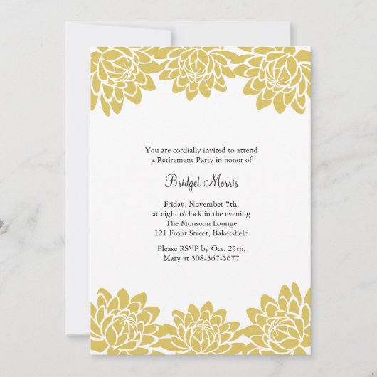 Pensioenpartij Geel modern en Floral Invite Kaart (Voorkant)
