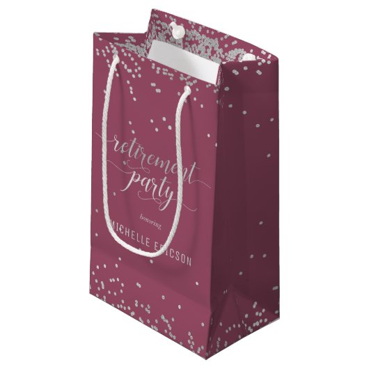 Pensioenpartij Gift Bag Elegant Silver, Roze Klein Cadeauzakje (Voorkant Gekanteld)