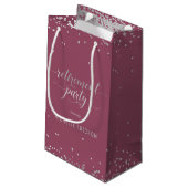 Pensioenpartij Gift Bag Elegant Silver, Roze Klein Cadeauzakje (Achterkant Gekanteld)