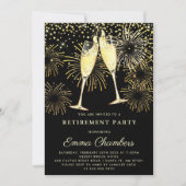 Pensioenpartij Gold Black Glitter Confetti Invit Kaart (Voorkant)
