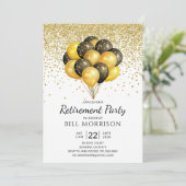 Pensioenpartij Gold Black op witte uitnodiging (Staand voorkant)