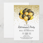 Pensioenpartij Gold Black op witte uitnodiging (Voorkant / Achterkant)