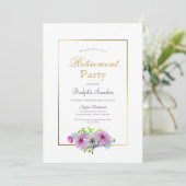 Pensioenpartij Gold Border met Roze Flowers Kaart (Staand voorkant)