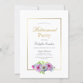 Pensioenpartij Gold Border met Roze Flowers Kaart