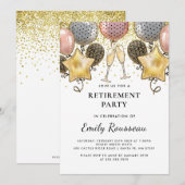 Pensioenpartij Gold Glitter Confetti Balloons Kaart (Voorkant / Achterkant)