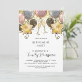 Pensioenpartij Gold Glitter Confetti Balloons Kaart (Staand voorkant)